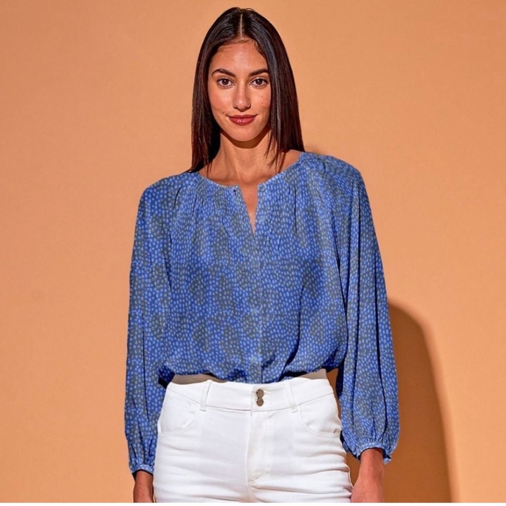 Tucker Classic Blouse Celestial Spots in Silk Crepe de Chine Long Sleeves Top